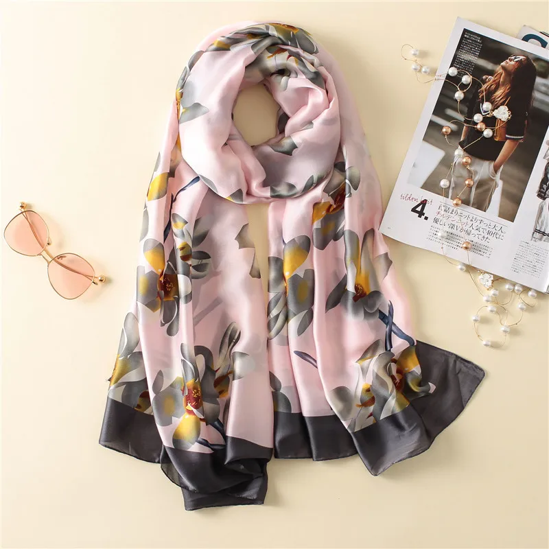 

New flower style Autumn and winter women beach quality shawl china luxury silk lady fashion warm scarves Popular print hijab