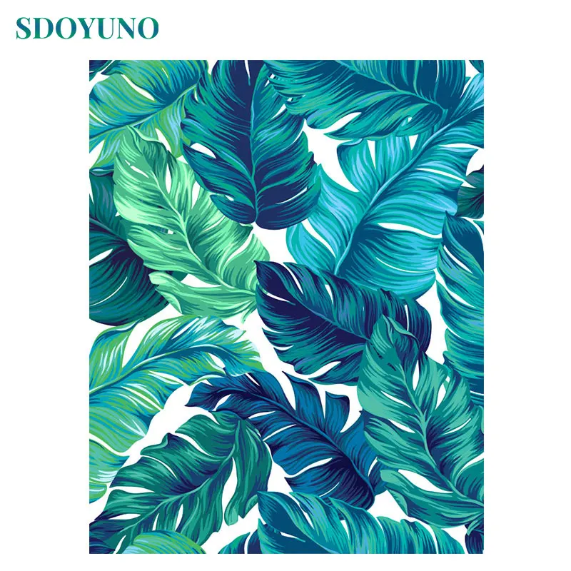 

SDOYUNO 60x75cm Painting By Numbers DIY Green leaf DIY pictures by numbers on canvas Frameless Digital Painting For Home Decor