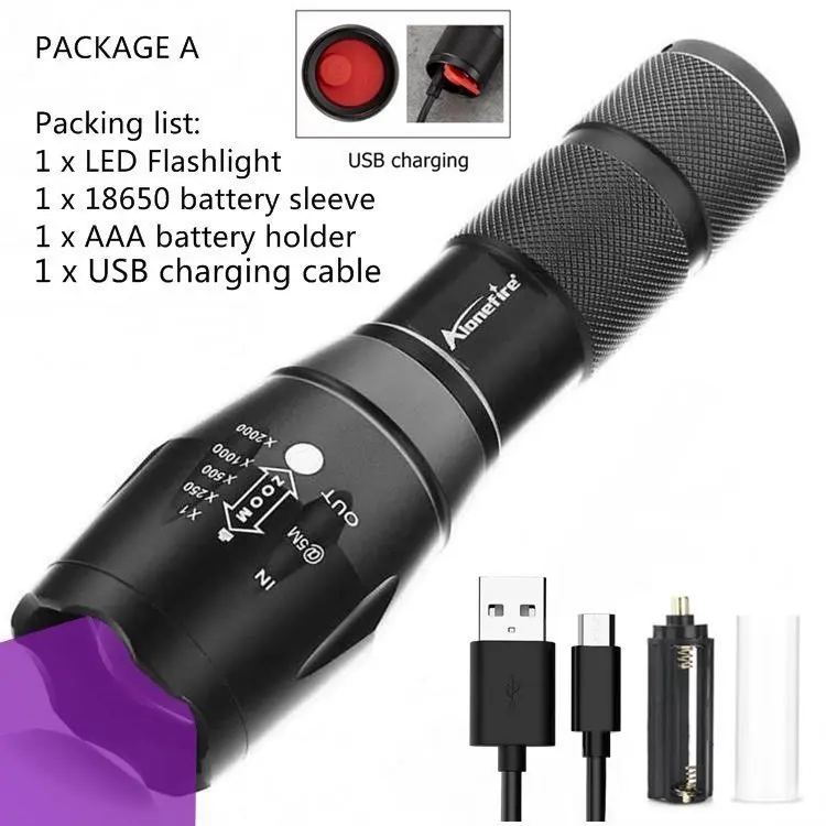Alonefire G700-C УФ ультрафиолетовый фонарь зум USB Перезаряжаемый питомец Мочи Детектор пятен Скорпион маркер проверки для домашних животных пятна - Испускаемый цвет: PACKAGE A