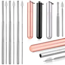 Металлическая соломинка Складные портативные складные многоразовые, для питья складные соломы из нержавеющей стали Коктейльные трубочки соломинки бар аксессуары