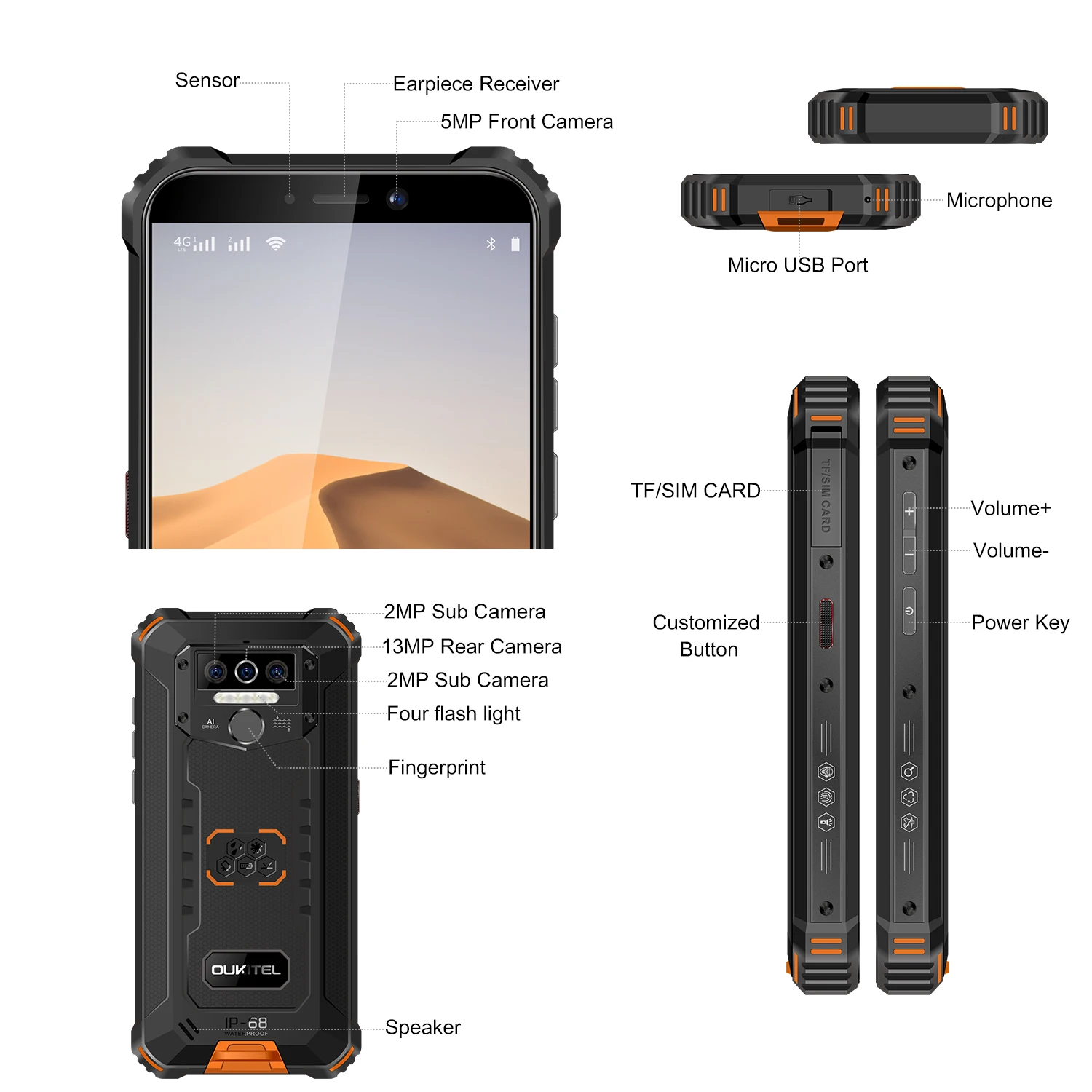 OUKITEL WP5 IP68 Smartphone resistente al agua MT6761 5,5 pulgadas Pantalla  5V/2A 8000mAh batería 13MP Triple cámaras 4GB 32GB teléfono móvil 