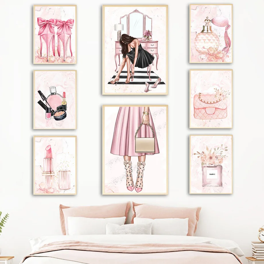  Perfumes High Heels Champagne Lipstick art print Lipstick  Sketch Red Lips Fashion Illustration Fashion Wall Art Wall Prints Home Decor  Poster At Home Modern Art of watercolor painting : Handmade Products