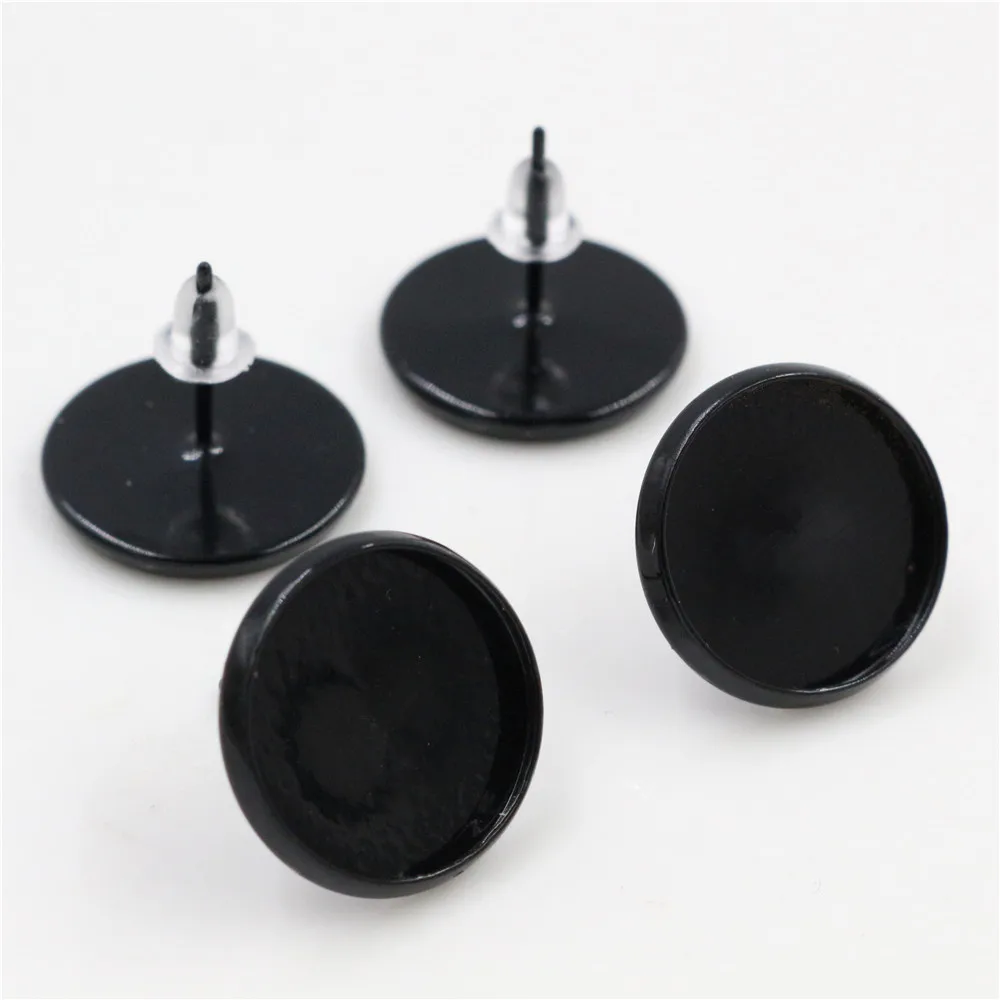 14mm 20pcs/Lot Black Colors Plated Earring Studs Earrings Blank/Base Fit Glass Cabochons setting-M4-22 | Украшения и аксессуары