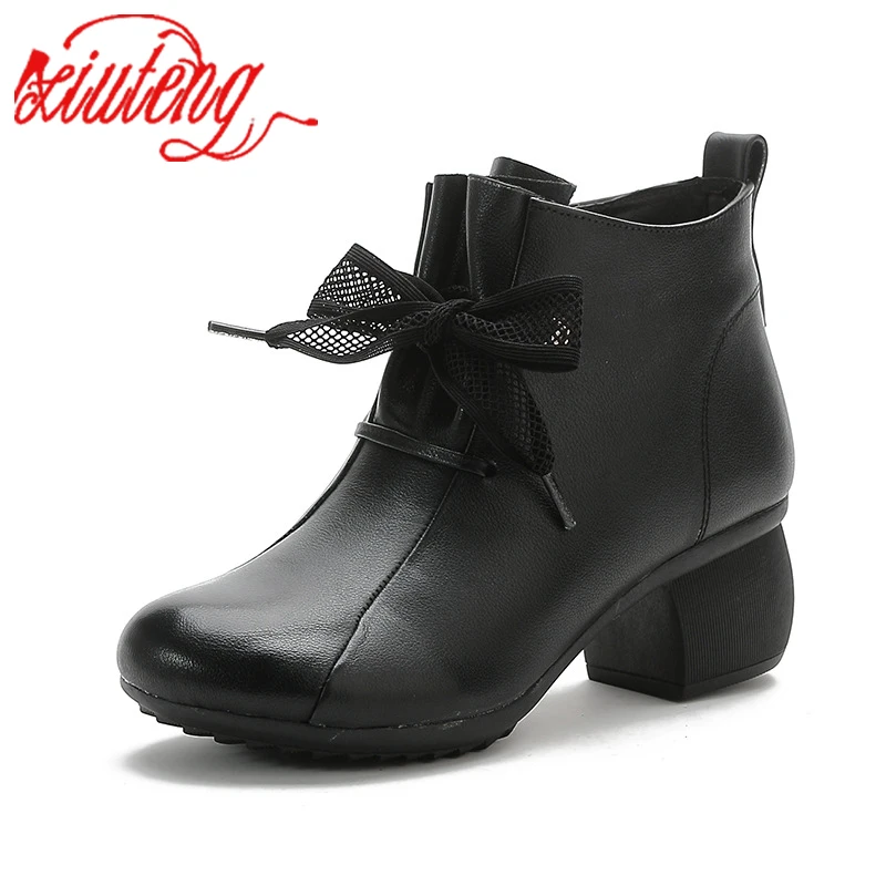 

Xiuteng 2022 Winter Cowhide Low-Heeled Ankle Boots Casual British Style Flat Bottom Genuine Leather Women'S Boots Fashion Boots