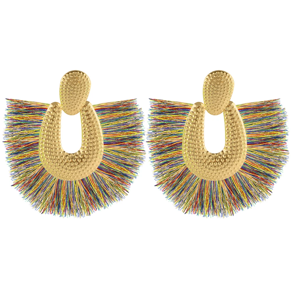 E5814Personality Women Big Tassel Drop Earrings Colorful Bohemia Dangle Earring Fashion Jewelry Ear Drop Special Design Gift CS28