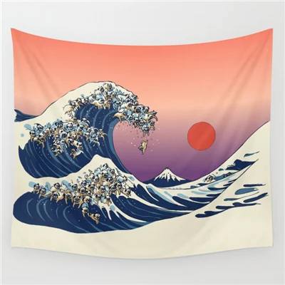 Закат гобелен настенный Мопс волна цветок психоделический хиппи гобелен Луна море Бохо Декор пляж одеяло настенный гобелен из ткани - Цвет: Pattern 1