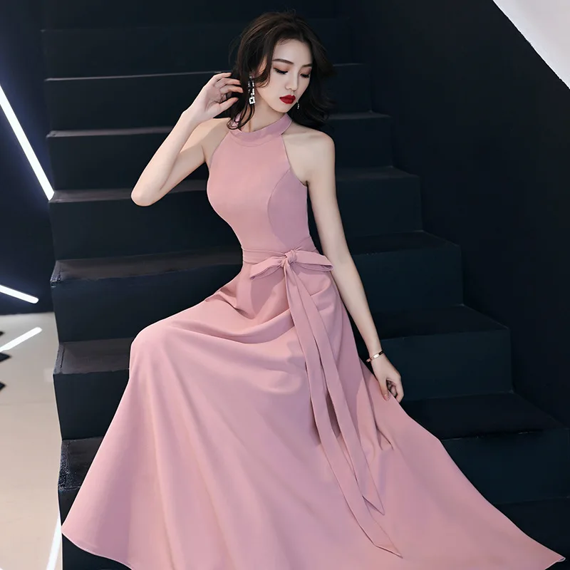 

Evening Gown Women's Banquet Elegant Bridesmaid Usually Wearable Halter Large Chorus Costume Long Skirts Simple And Elegant