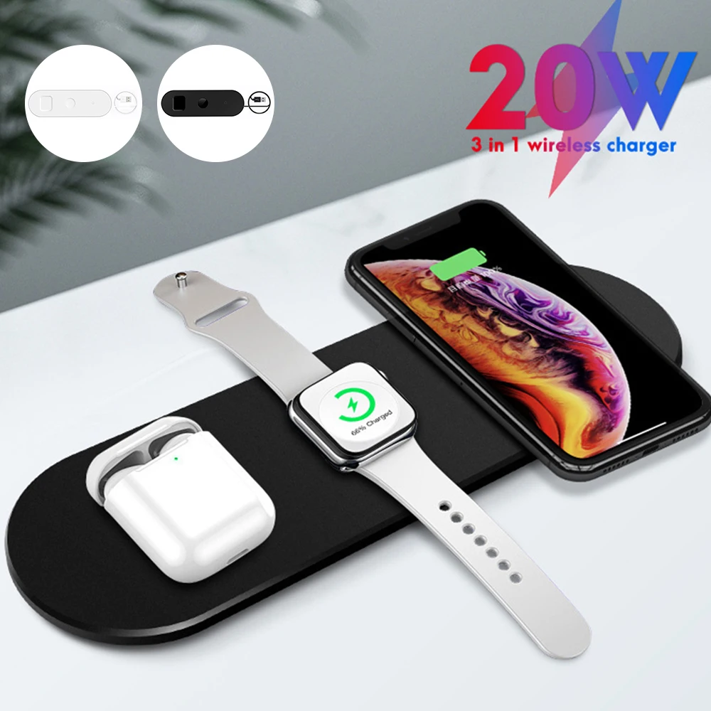 3 In 1 20W  Wireless Charger Station Stand Pad LED Wirless Charger for IPhone Apple Watch Airpods Charging Dock Stand