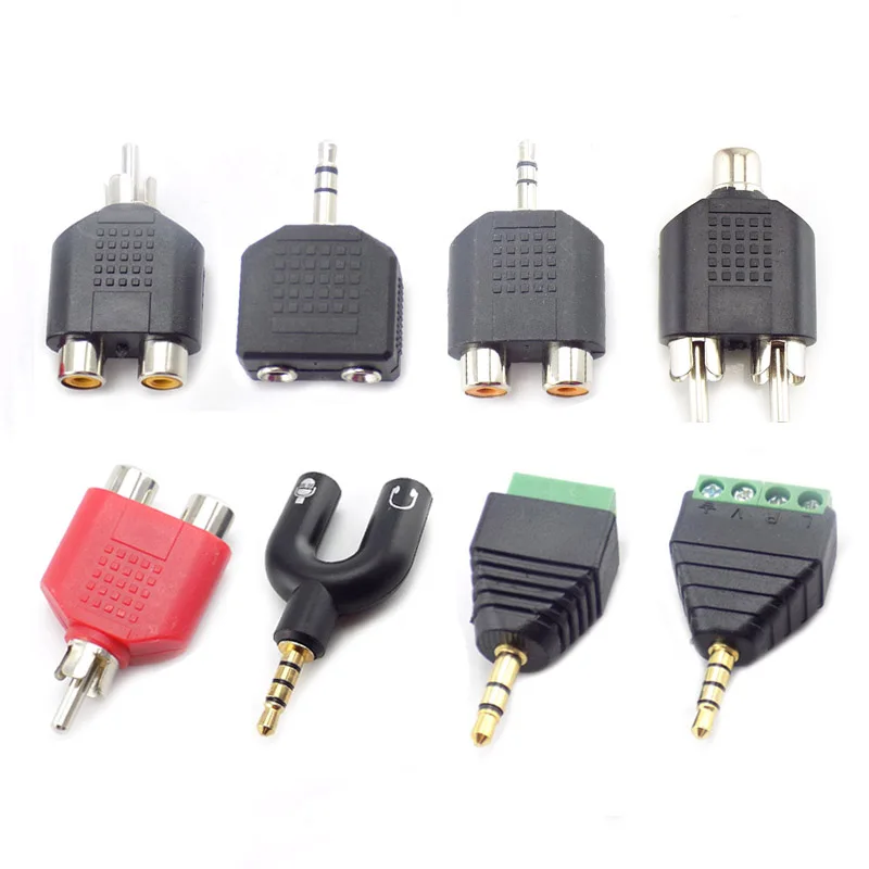 RCA Connector 3.5mm Spliter Plug to 2 Jack Male Female 3.5 AV Audio in 1 Stereo Headset Dual Headphone Adapter | Электроника