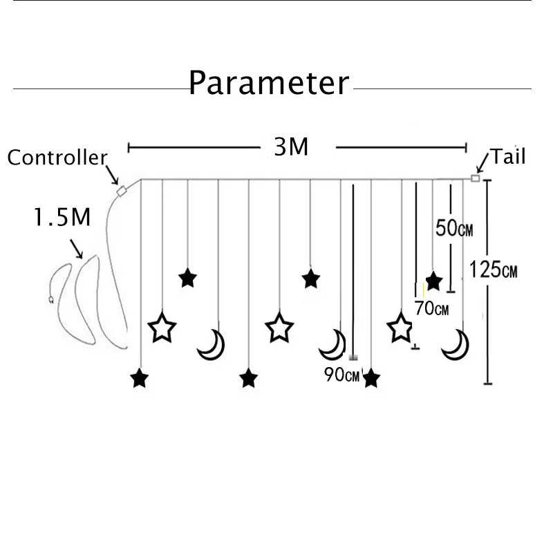 гирлянда на окно ЕС/США/Великобритания вилка Луна Звезда лампа Сказочный занавес