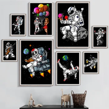 

Abstract Astronaut Read Football Guitar Wall Art Canvas Painting Nordic Posters And Prints Wall Pictures For Living Room Decor