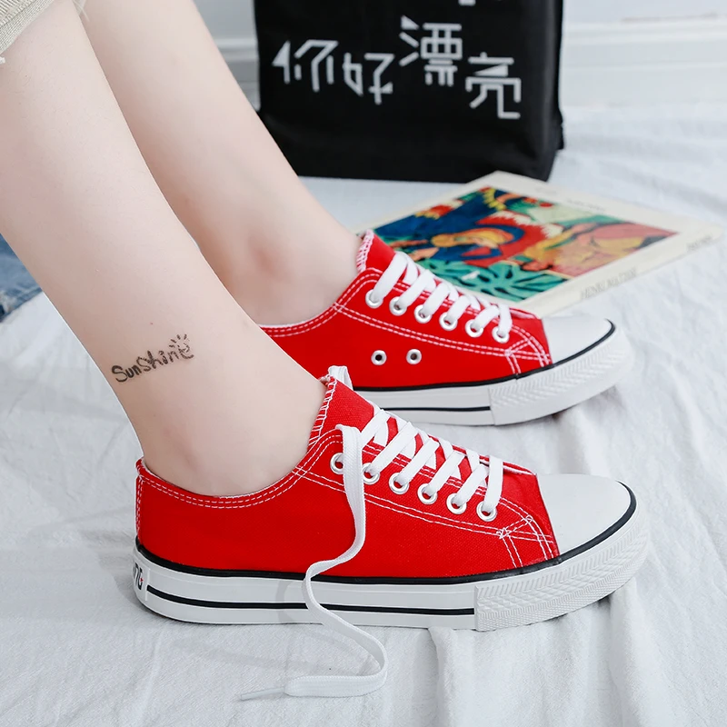 

Spring Low Top Breathable Vulcanized Women Sneakers Flat Casual Classic Woman Canvas Shoes White Black Drop Shipping W31-06