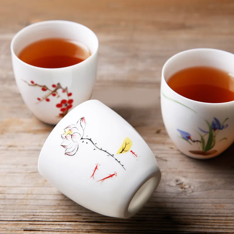 Ручная роспись, керамические чайные чашки, белый фарфор, меняющий цвет, чайная чашка, китайский кунг-фу, чашка пуэр, чайная посуда, чайный набор, аксессуары