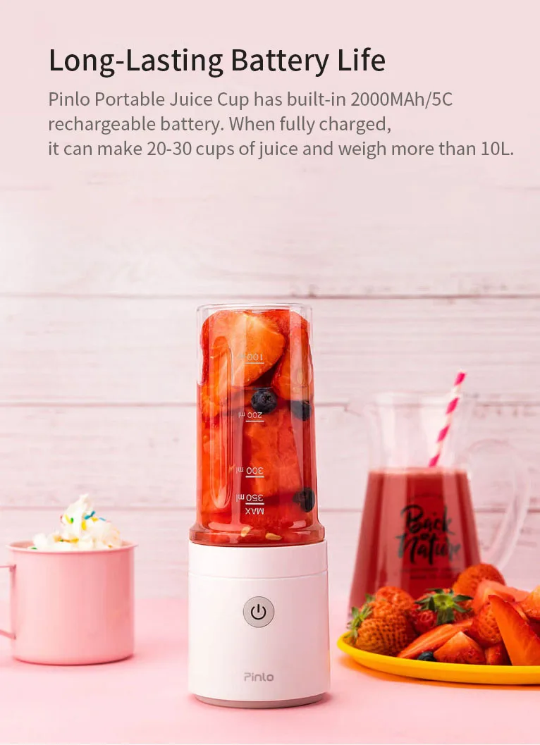 XIAOMI Pinlo PL-B007W2W Портативная USB электрическая соковыжималка 350 мл перезаряжаемый фруктовый Электрический миксер маленькая электрическая соковыжималка