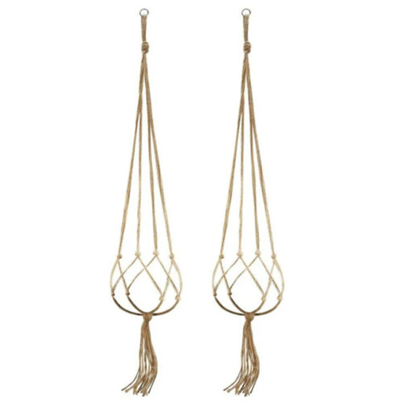 Plant Hanger Vintage Jute Rope Basket Outdoor Pot Holder Flower Garden |