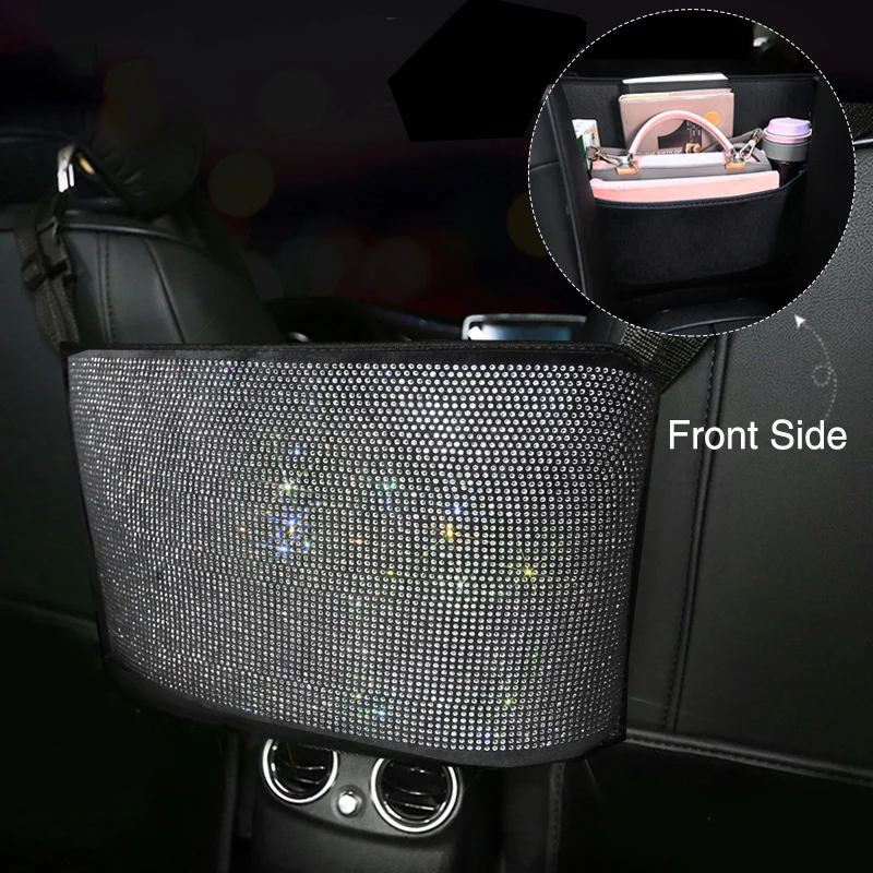 Fashion Rhinestone Car Storage Bag Organizer Seat Back Holder Crystal Diamond Multi-Pockets Car Backseat Stowing Tidying Women