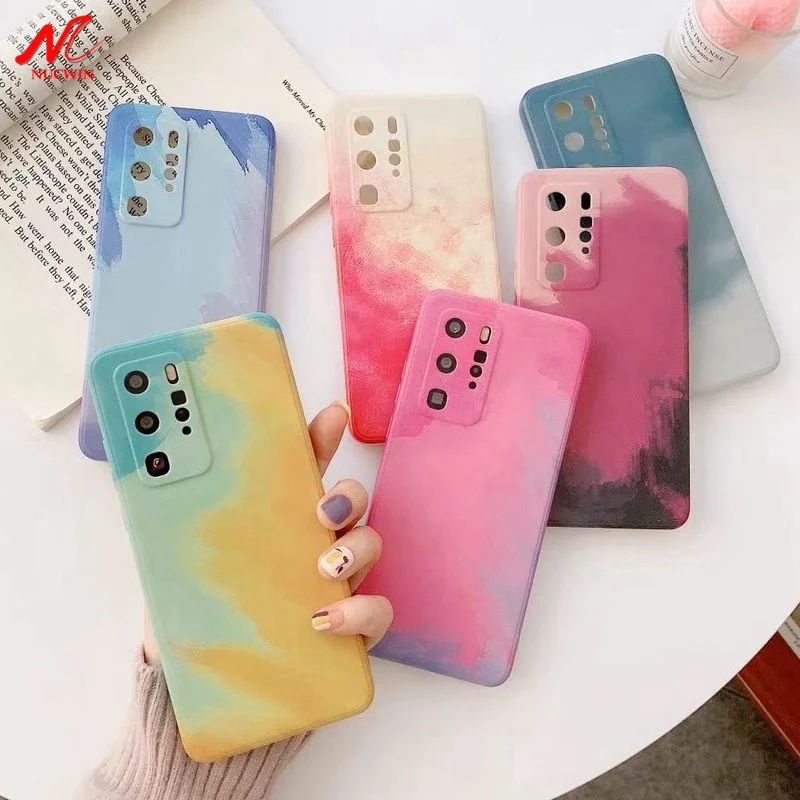 P40 Pro Case Fashion Watercolor Gradient Cover for Huawei P30 Mate 20 30 40 Honor V20 V30 Nova 5T 7 8 Luxury | Мобильные телефоны и