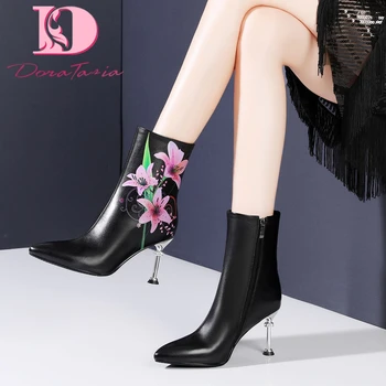 

DoraTasia New Fashion Female Genuine Leather Boots Print Pointed Toe Thigh High Heels Boots Women 2020 Office Lady Woman Shoes