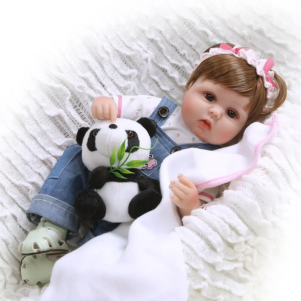 

16 Inch Soft Silicone Reborn Baby Shallow Hair Set Denim Overalls Doll Lovely And Creactive Children Doll For Kids 981-1619 dool