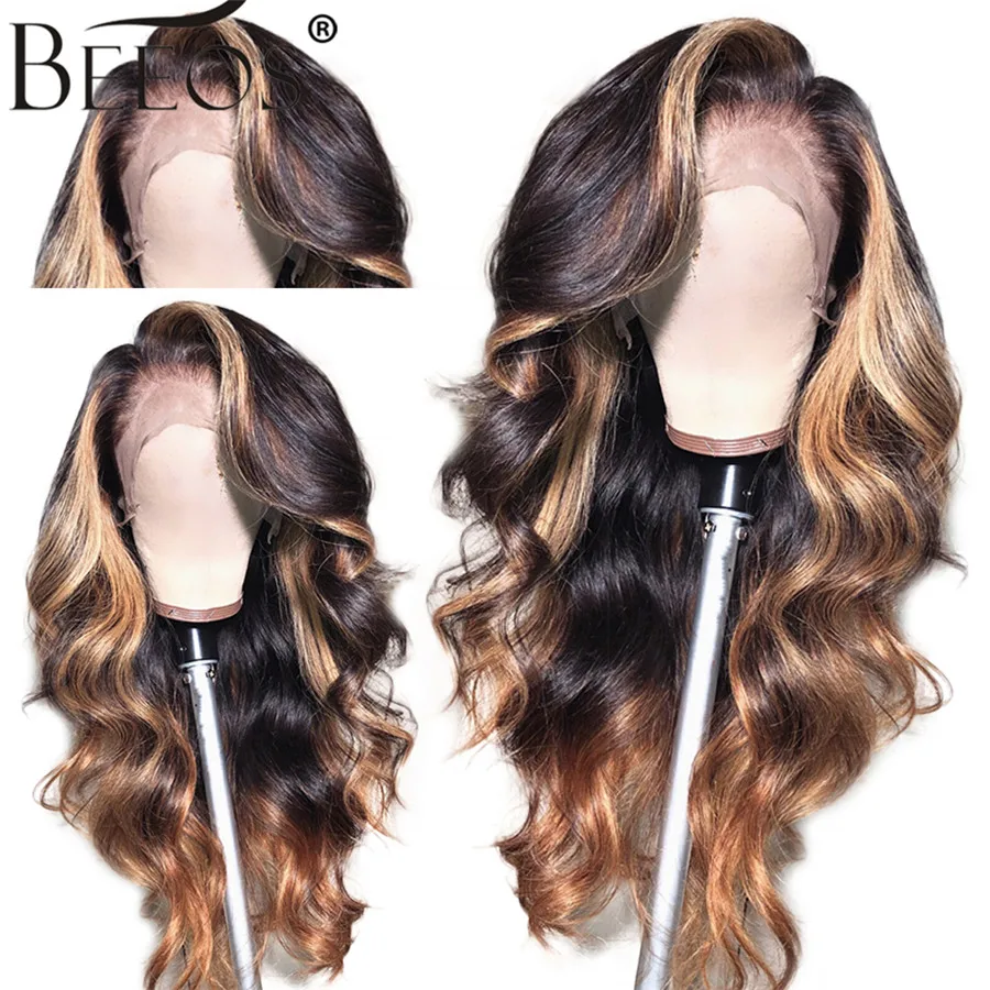 

13*6 Deep Part Lace Front Human Hair Wig Body Wave Ombre Honey Blonde Color Human Hair Bleached Knots Peruvian Remy Hair