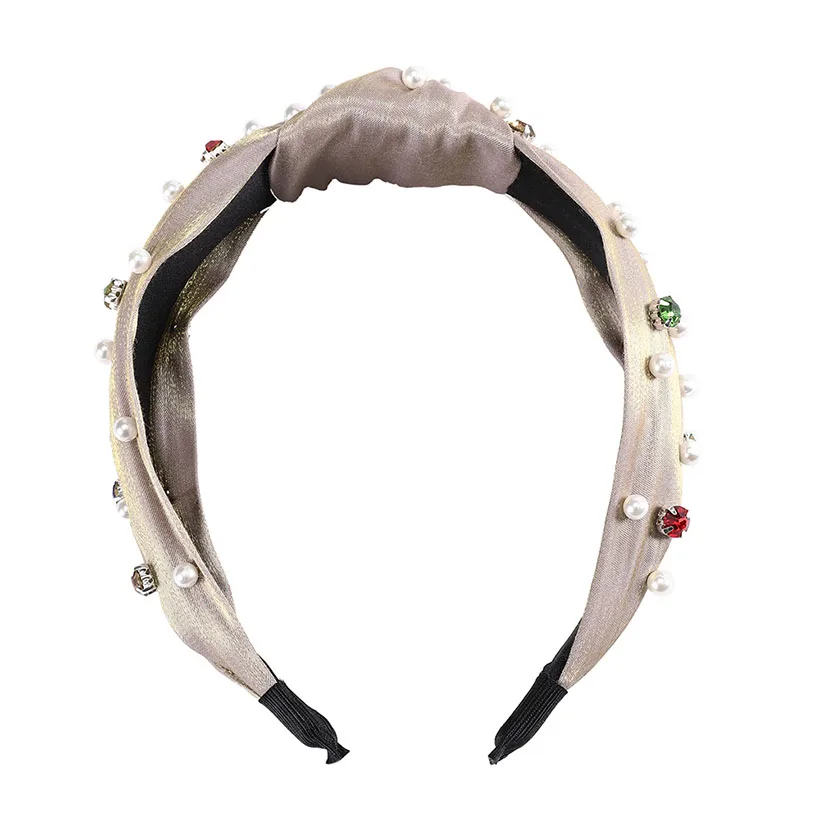 LEVAO Rhinestone Pearl Knotted Hairband Cloth Headband Bezel Turban Women Vintage Lady Girls Hair Accessories Headwear Head Hoop