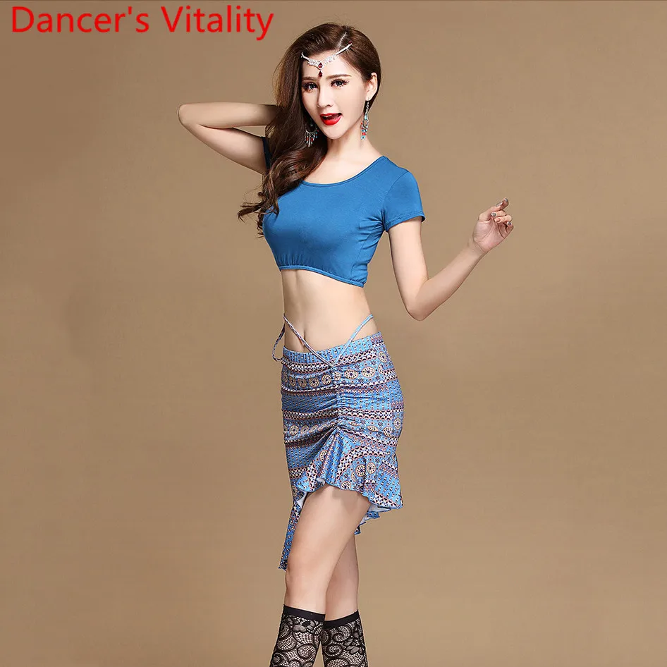 Belly Dance Practice Clothes Women Beginners Short Sleeve Cropped Top Skirt Oriental Indian Dancing Performance Training Costume