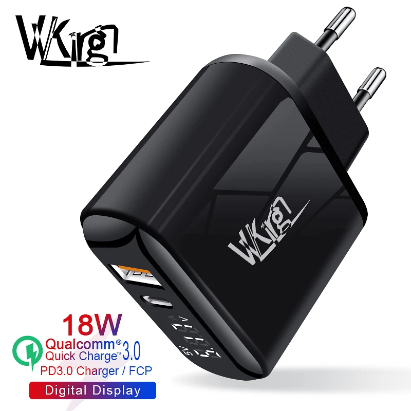 

VVKing USB Charger 18W PD Fast Charge usb Type C PD Charger HD Smart Display EU Plug for iPhone 11 Pro Samsung Xiaomi Charging