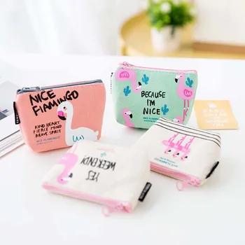 

ISKYBOB Women Girls Women Girls Coin Purse Flamingo Canvas Zipper Wallet Key Holder Mini Pouch Bags