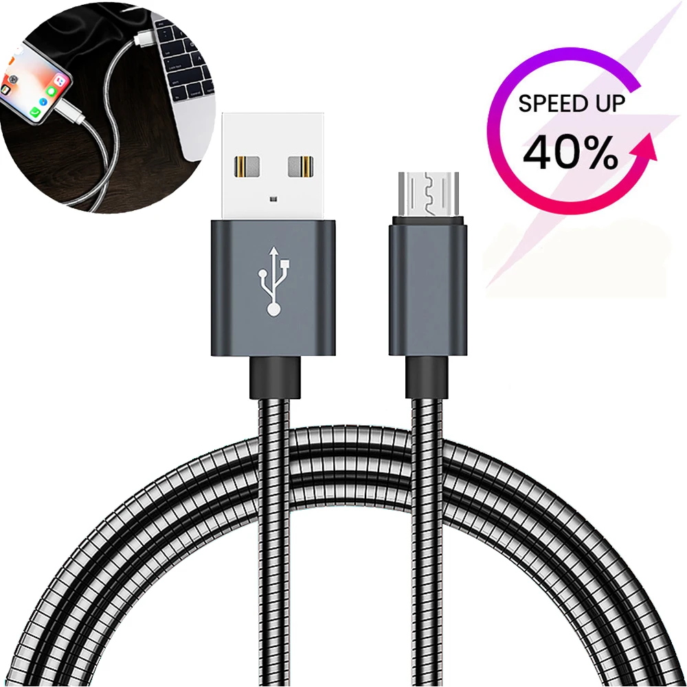 Jetjoy металлический Плетеный Micro usb type C Быстрый умный зарядный кабель для передачи данных для huawei Xiaomi samsung зарядный шнур из нержавеющей стали 1 м