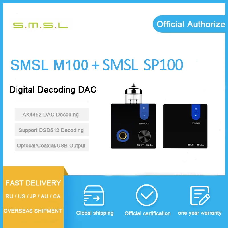 

SMSL SP100 Headphone Amplifier SMSL M100 DAC Decoder Audio 6N3 ValveTube AMP AK4452 CHIP DSD512 Spdif USB DAC Amp XMOS XU208