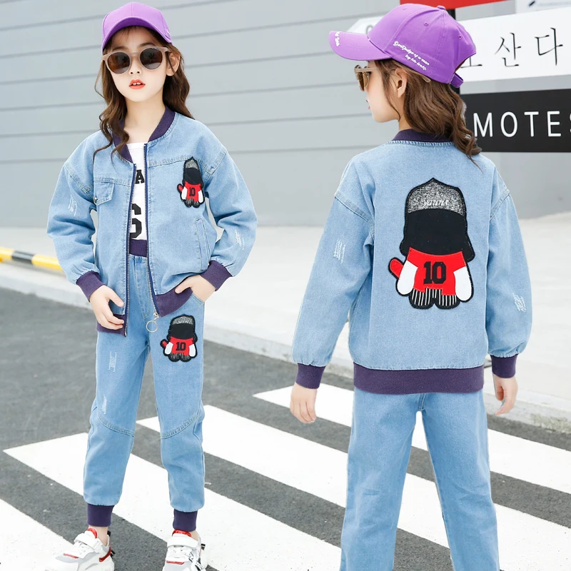 

2019 Child Baseball Jackets Kids Coat Winter Boys Girls Jacket Child Denim Autumn Outerwear Girls Denim Cloth 2PCS 3PCS