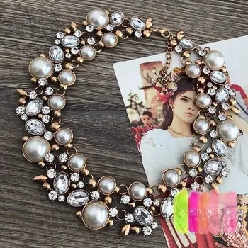 

Dvacaman Trendy Handmade Big Simulated Pearl Collar Necklace for Women Vintage Design Gold Metal Choker&Pendant Necklace Jewelry