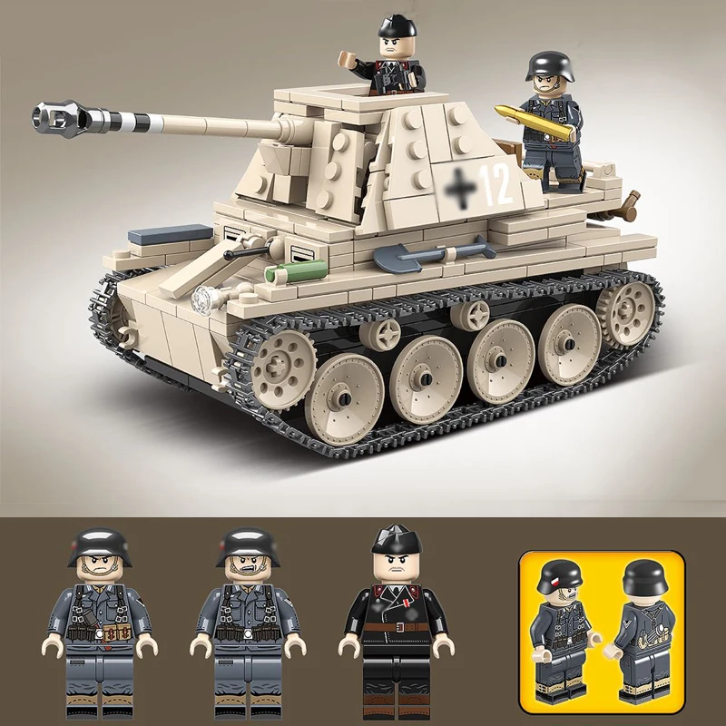  608PCS WW2 Military German Weasel tank Building Blocks Military Self propelled anti tank gun weapon