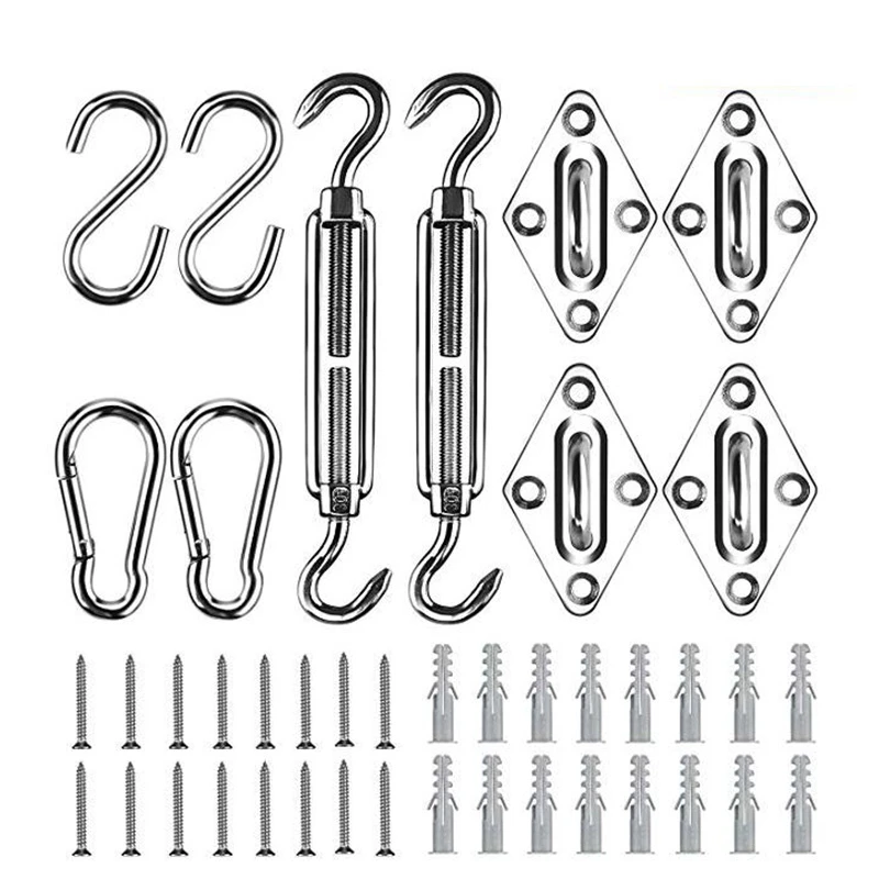 

42 Pcs Shade Sail Hardware Kit Stainless Steel Hardware Kit for Triangle Square Rectangle Sun Shade Sail Installation
