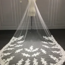 Новое поступление кружевная Фата невесты с гребнем длинная Однослойная аппликация Тюль Ретро Свадебные аксессуары дешевые белые/цвета слоновой кости свадебные вуали