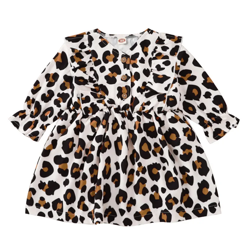 

Autumn Baby Girl Leopard Print Long Sleeve Infant Kids Dress Clothes Outfit Children Clothing 3-24M