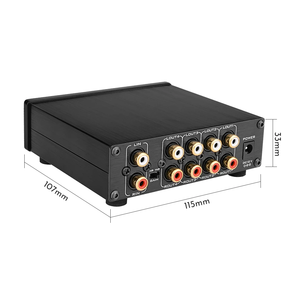 HIFI Lossless 1 Input 4 Output RCA Audio Distributor NE5532 Op Amp Signal Selector Tone Volume Gain Adjustments For Amplifier