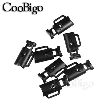 

50pcs Plastic Black Cord Lock Toggle Stopper Clip for Paracord Shoelace Garment Bags Lanyard Rope Accessories 28.5 x 15.5mm