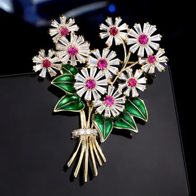 Luxury AAA Zircon Rose Sunflower Dandelion Brooches Pins Jewelry Rhinestone Cubic Zirconias Brooch for Women Wedding Bouquet Pin 5