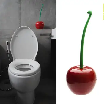 

Toilet Scrub Brush Cleaning Cherry Shape Home & Living Supply Lavatory Tool Gadget Cleaning Supplies Wine Red with Holder Set