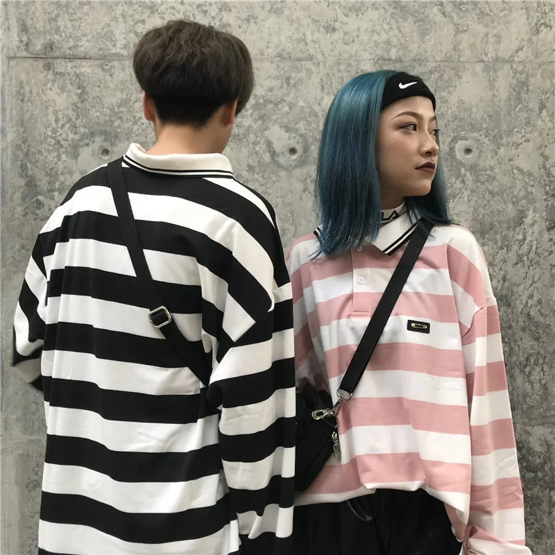 Весенняя новинка ulzzang Harajuku рубашка поло футболка топы Mori Girl Ретро стиль в полоску