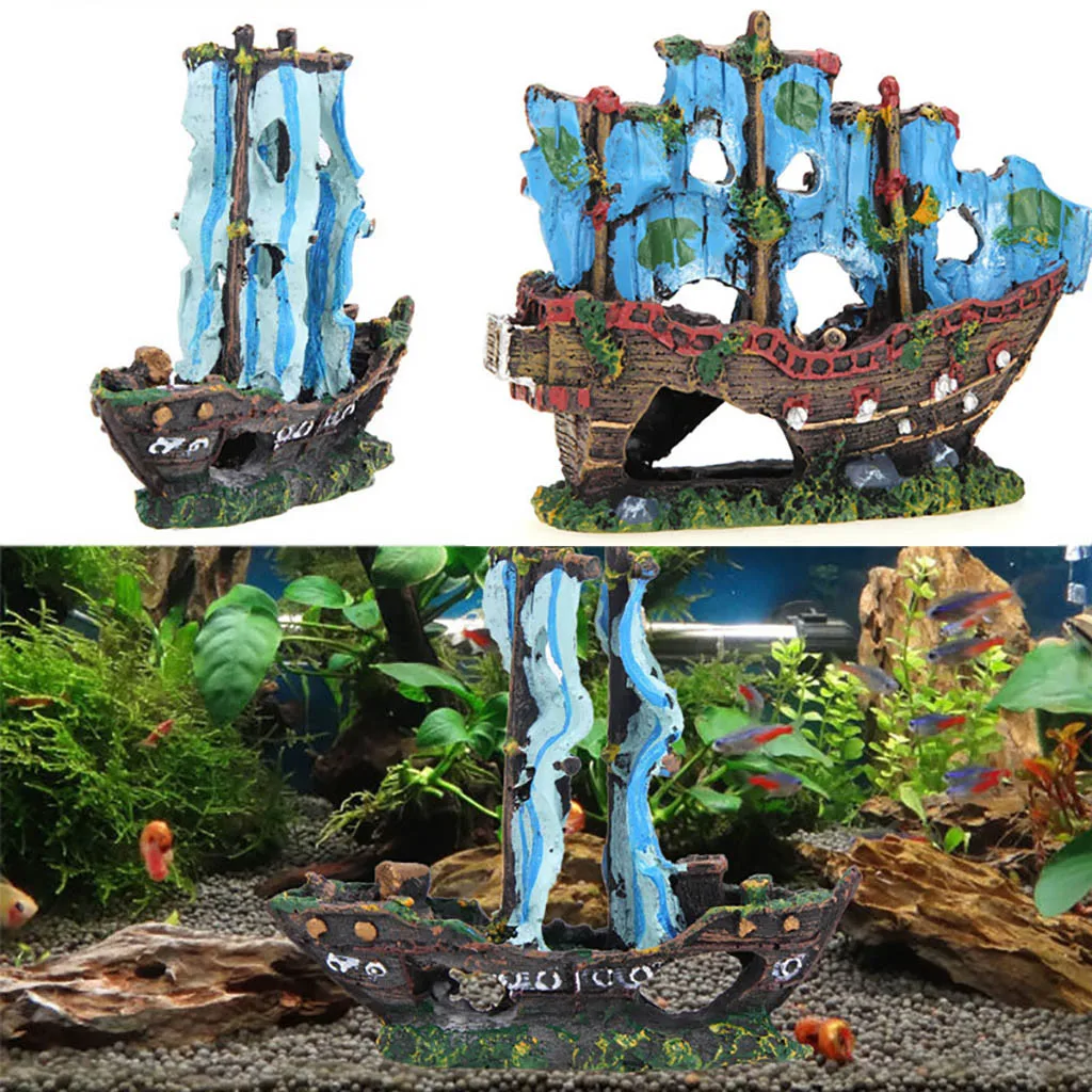 Hot 15*12cm Aquarium Decoration Broken Boat Ship Shape Separated Sunk Fish Tank Decor Wreck Sunk Home Decor Fish& Aquatic