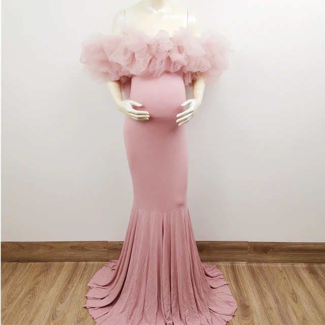Servizio fotografico Stretch Maxi lungo floreale Tulle Boob Tube abito  premaman abito in cotone incinta donna fotografia Prop Baby Shower| | -  AliExpress