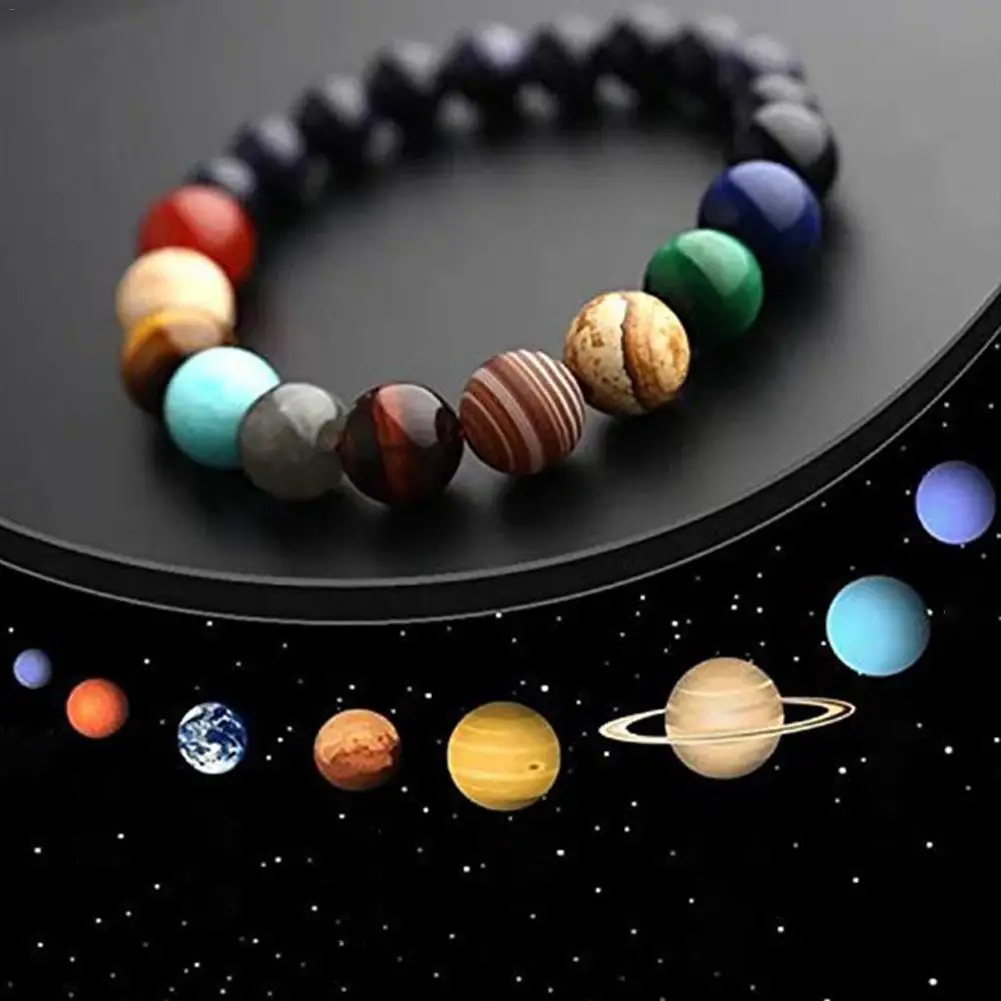 

2019 Fashion Women Stone Bead Charm Bracelet Eight Planets Nine Planets Solar System Guardian Star Bracelets For Man And Women