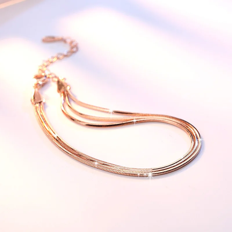 Rose Gold Color Snake Chain Multi-layer Bracelets For Women Wedding Party Club Gfit Fashion Jewelry Doreen Box bracelet jewelry