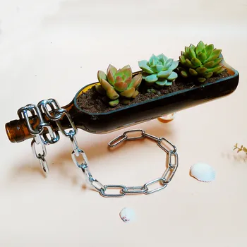 

Creative Half Beer Bottle Vase Succulent Green Plants Glass Pot Cut Red Wine Bottle Micro Landscape Candlestick Desktop Ornament