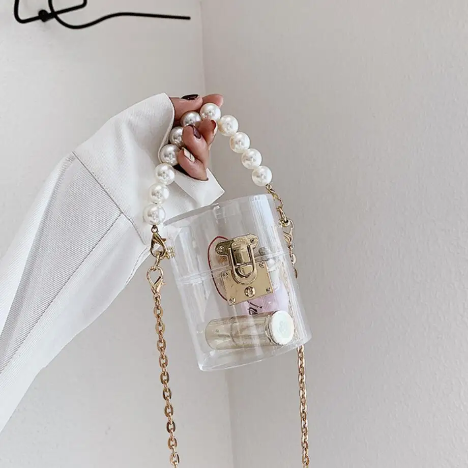 Transparent Mini Pearl Tote bag 2020 Summer New High-quality PVC Women's Designer Handbag Chain Shoulder Messenger Bag Purses