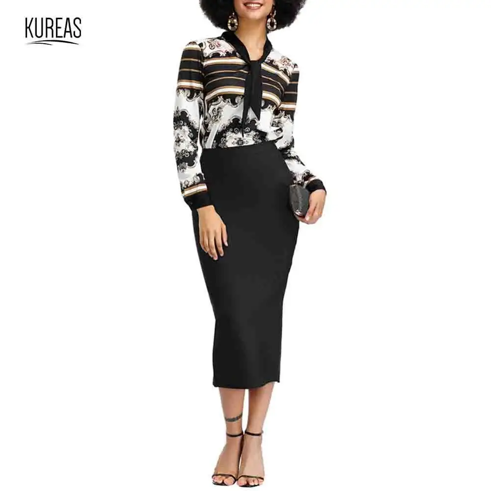 

Kureas Dashiki Women Two Piece Set Patchwork Print African Dress Suit Bodycon Tops and Skirt Outfit Fashion African Clothes
