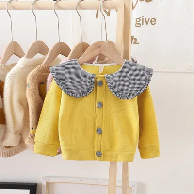 Куртка для девочек, детская куртка, детское платье, одежда для малышей, осенний свитер, кардиган, розовое, желтое, бежевое пальто для детей 1-3 лет - Цвет: Цвет: желтый
