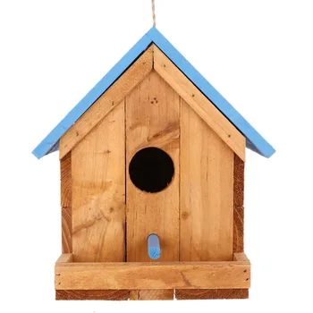

Outdoor Wood Bird Feeder Hanging Bird Feeding Nest Small Bird House Hanging Pendant Food Cage Birds Supplies with Standing Bar